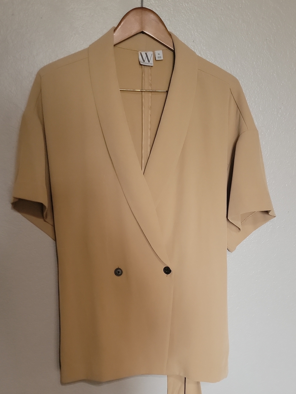 W by Worth Tan Short Sleeve Wrap-Style Blazer